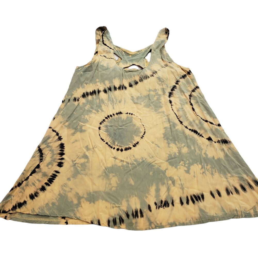 Lenni Tank Top Shirt Womens 4 Tie Die Bohemian Style Gray Orange Criss Cross